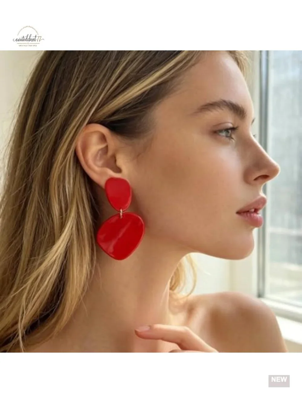 Glossy Acrylic Geometric Drop Earrings Double Layer Statement Dangle